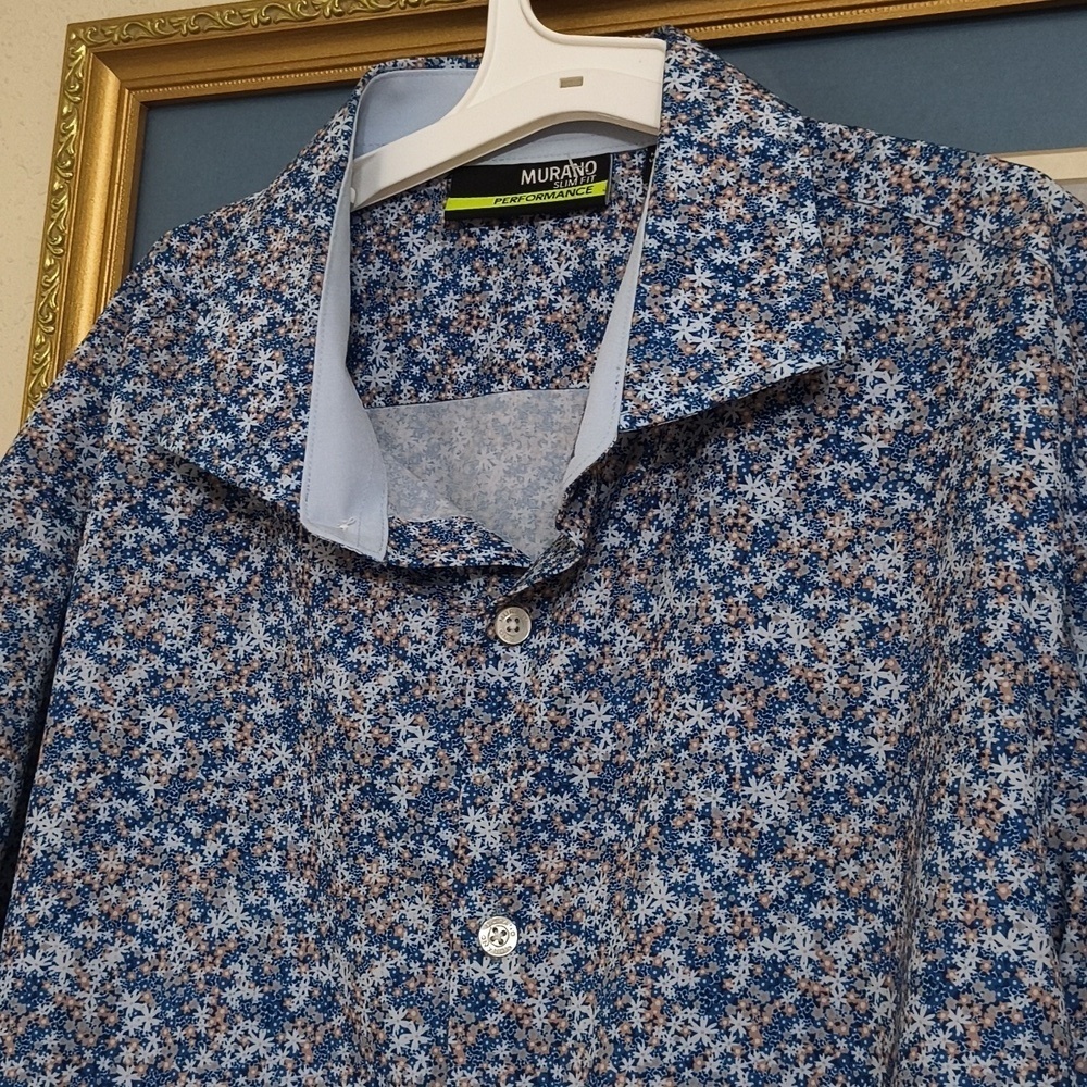 Performance Lightweight Blue Floral Men's Shirt Large Outdoors Party Casual - Picture 6 of 9